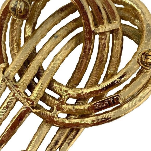 Vintage Monet Rope Knot Brooch Pin Goldtone Gold Tone Tremble Large 2.75 in Sign - Picture 7 of 12